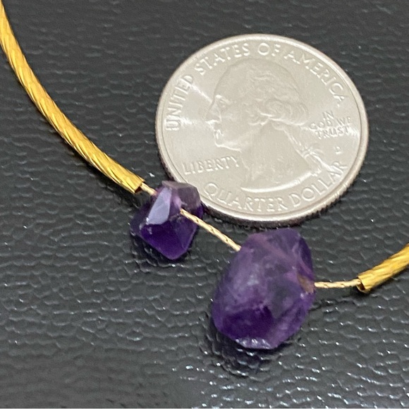 Natural Raw Amethyst Pendant Magnetic Clasp Gold-tone Skinny Chain Necklace - Picture 4 of 15